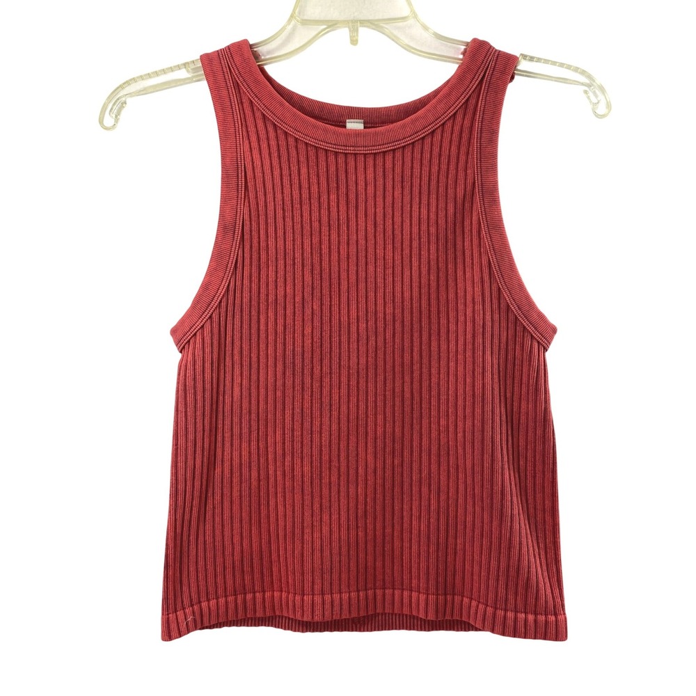 Zenana Tank Top Womens‎ Large Ribbed Mineral Wash Red Cropped Athletic Stretch